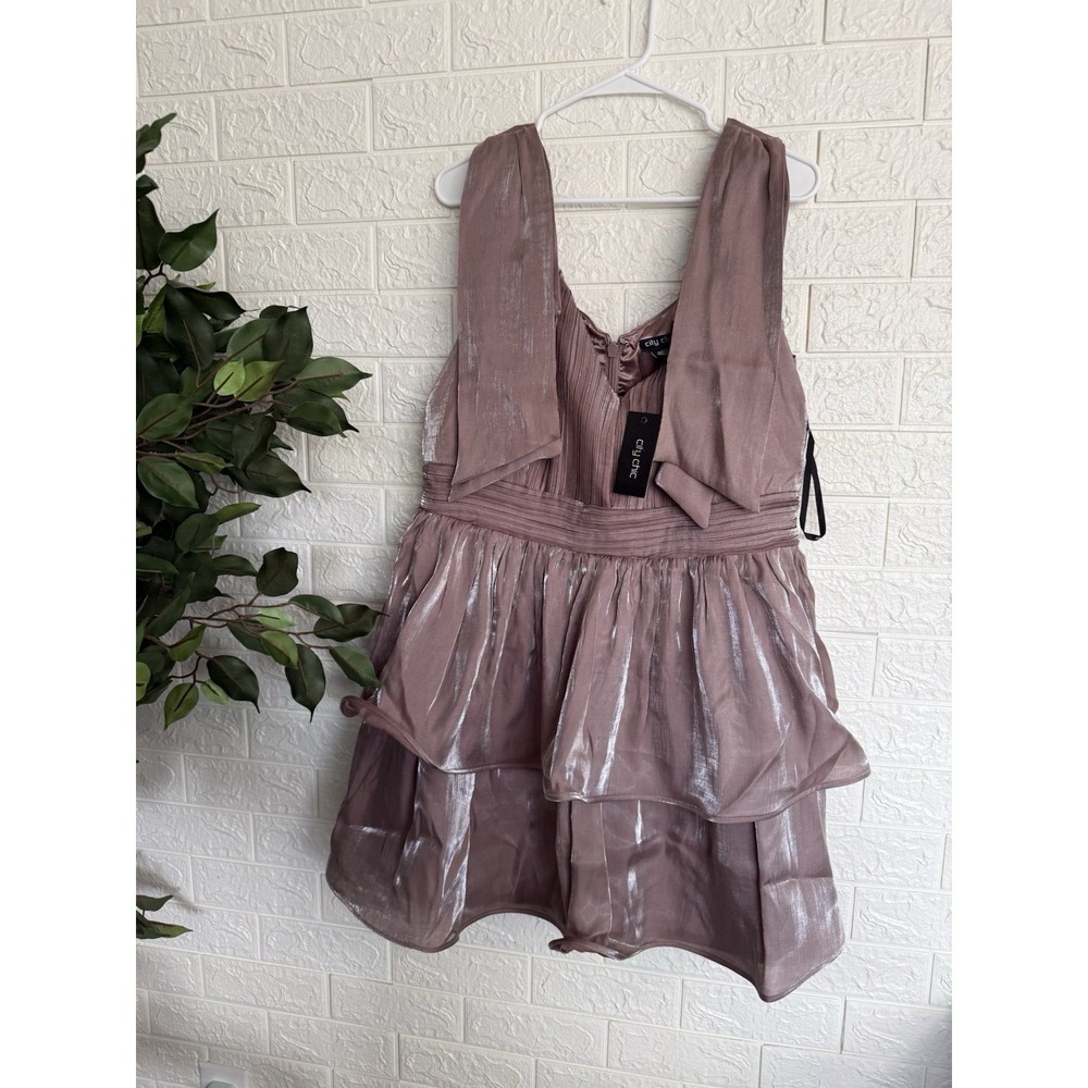 City Chic Betty Bow Mini Dress Champagne Pink Sleeveless V-Neck Size 14 XL NEW